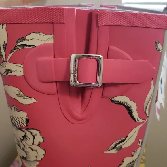 Joules Womans Pink W/ White Floral Print Rain Boots - Picture 6 of 11